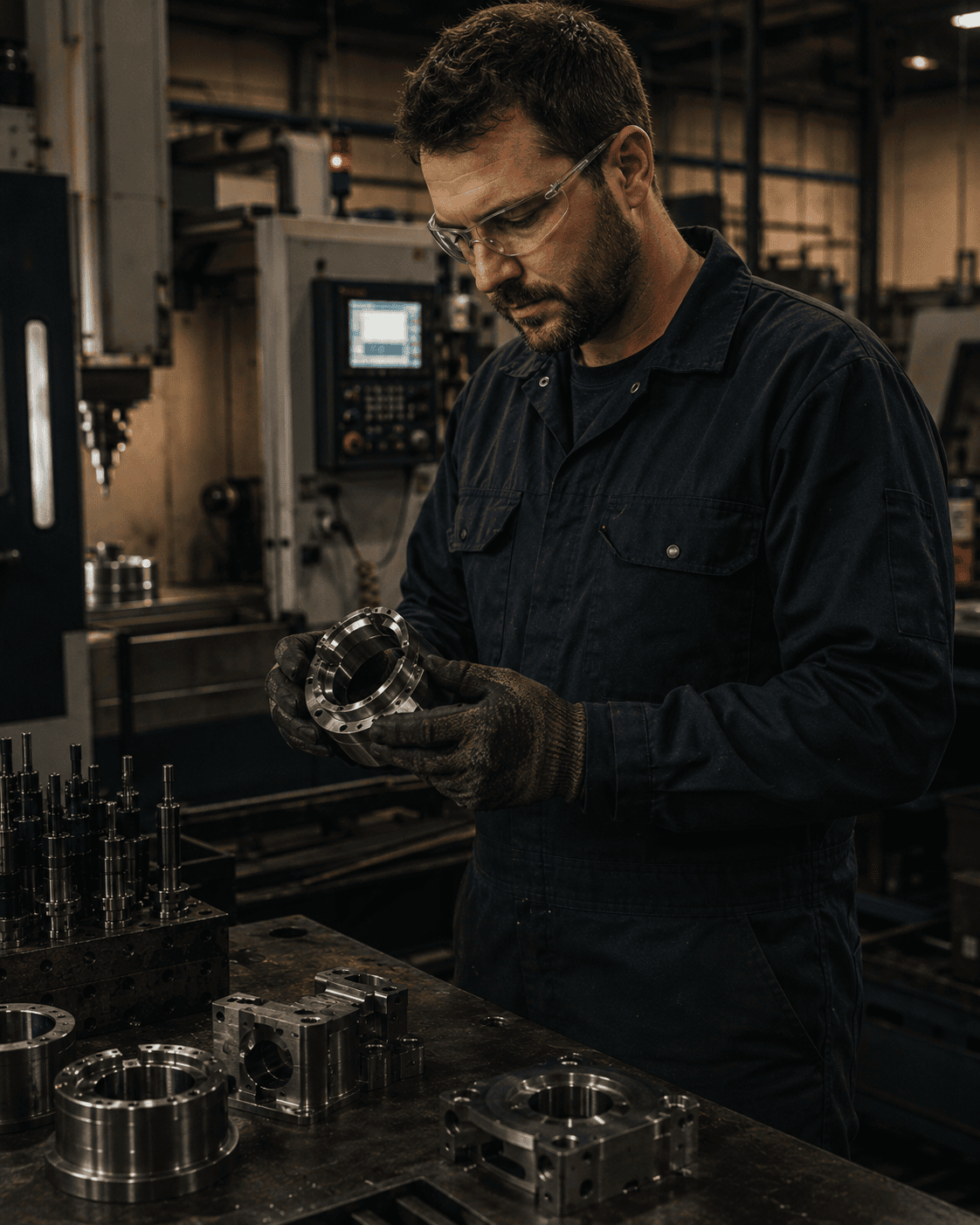 Manufacturing team member working inside a machining and fabrication facility
