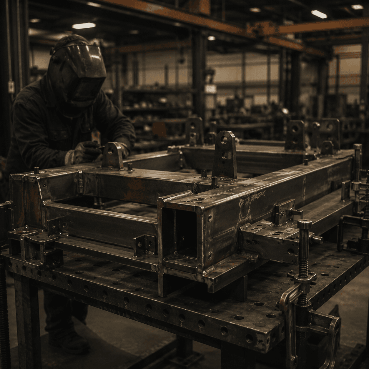 Industrial fabrication and machining area with shop equipment and metalworking capacity