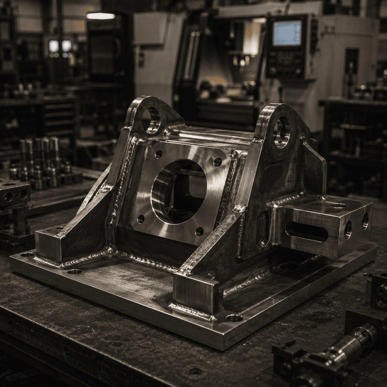 Welded and machined steel assembly after fabrication and finishing work